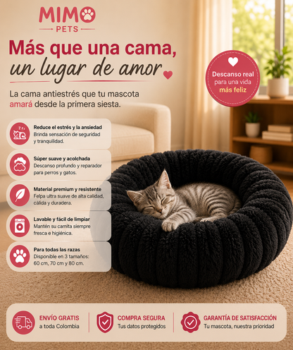 Cama Antiestrés Afelpada para Perros y Gatos | Descanso Premium MIMOPETS