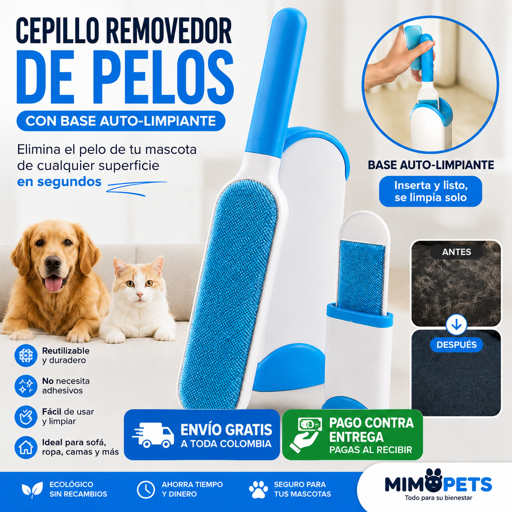 Cepillo Removedor de Pelos con Base Autolimpiante+ Mini Cepillo