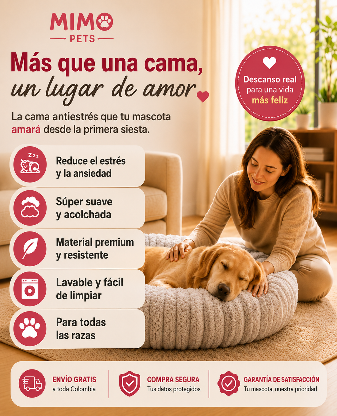 Cama Antiestrés Afelpada para Perros y Gatos | Descanso Premium MIMOPETS